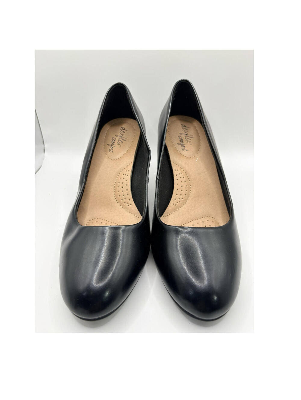 Dexflex Comfort Black Pump Heels Round Toe Synthetic Slip On Women’s 8.5